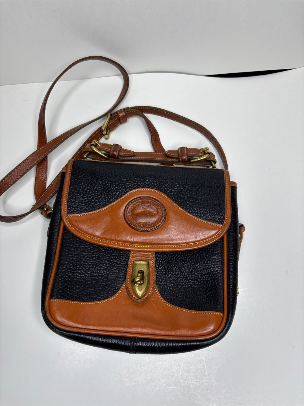 Dooney & Bourke Black and Brown Leather Pebbled Crossbody Bag Co
